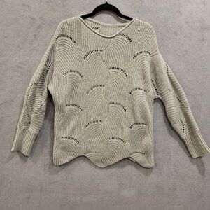 Chunky Ribbed Knit Sweater Size‎ Small Batwing Scalloped Hem Boho Hippie